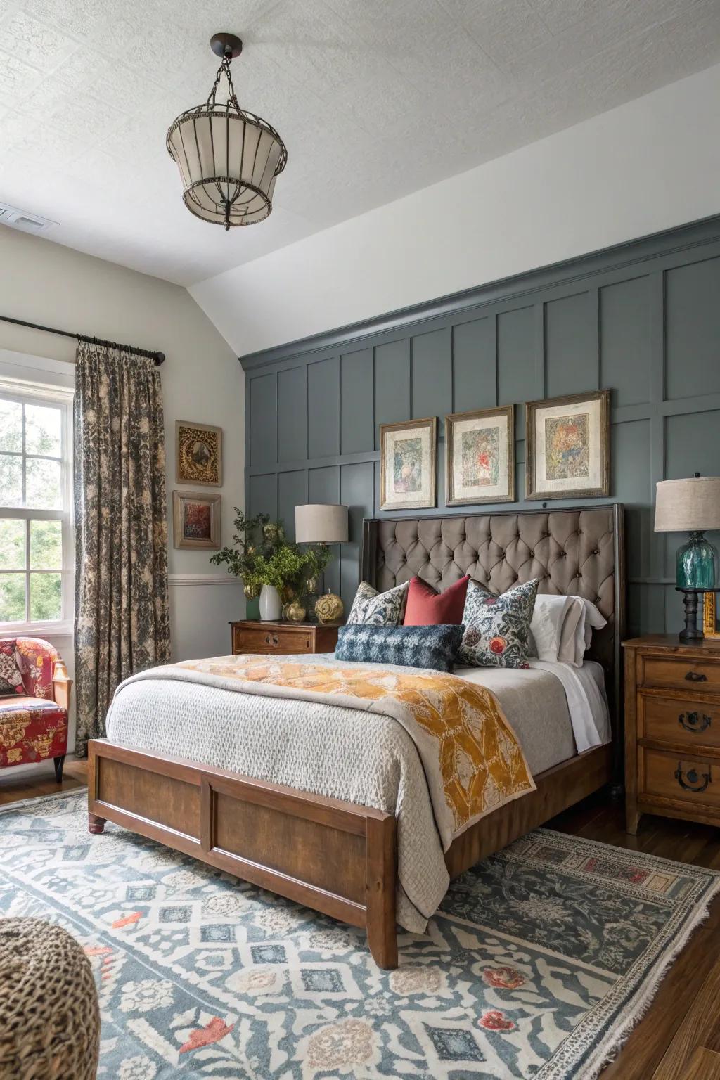 A varied synthesis of styles with paneling creates a unique and personal area.