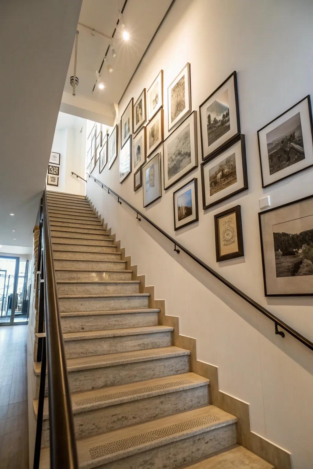 A staircase exhibit aligned with the stairs.