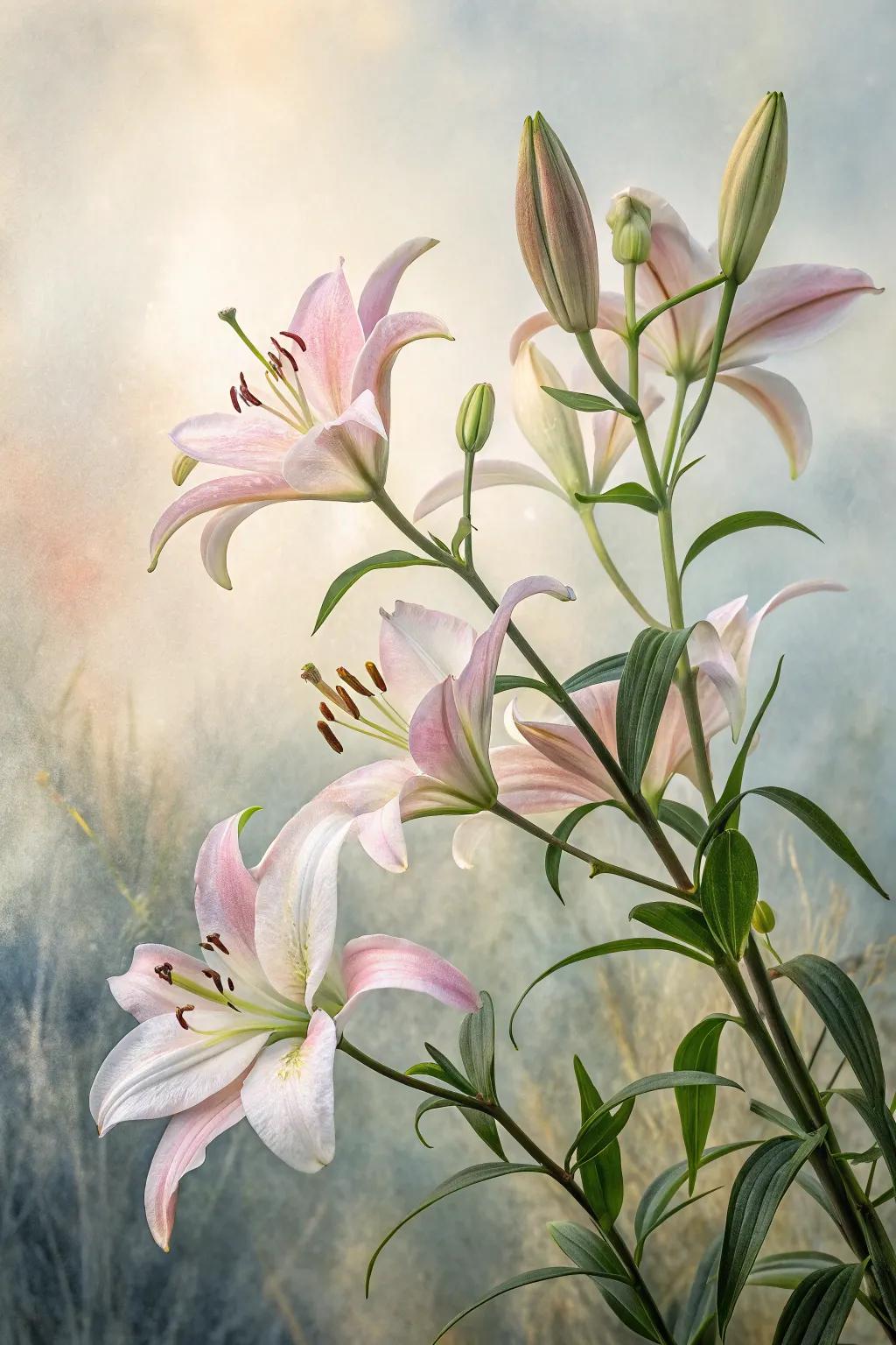 Ethereal lilies crafting a serene and sophisticated atmosphere.