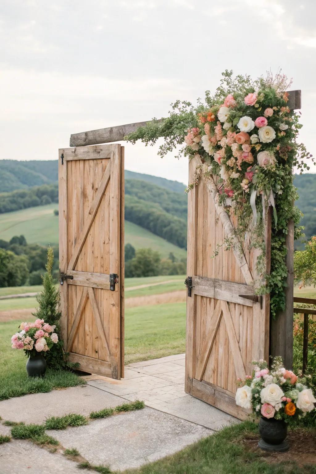 Cozy country vibe with rustic barn doors.