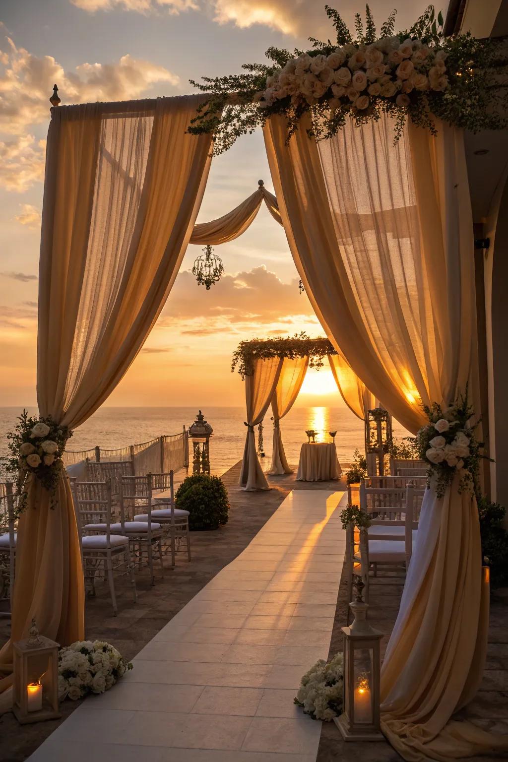 Infuse warmth and joy into your wedding with sunset-hued fabric.