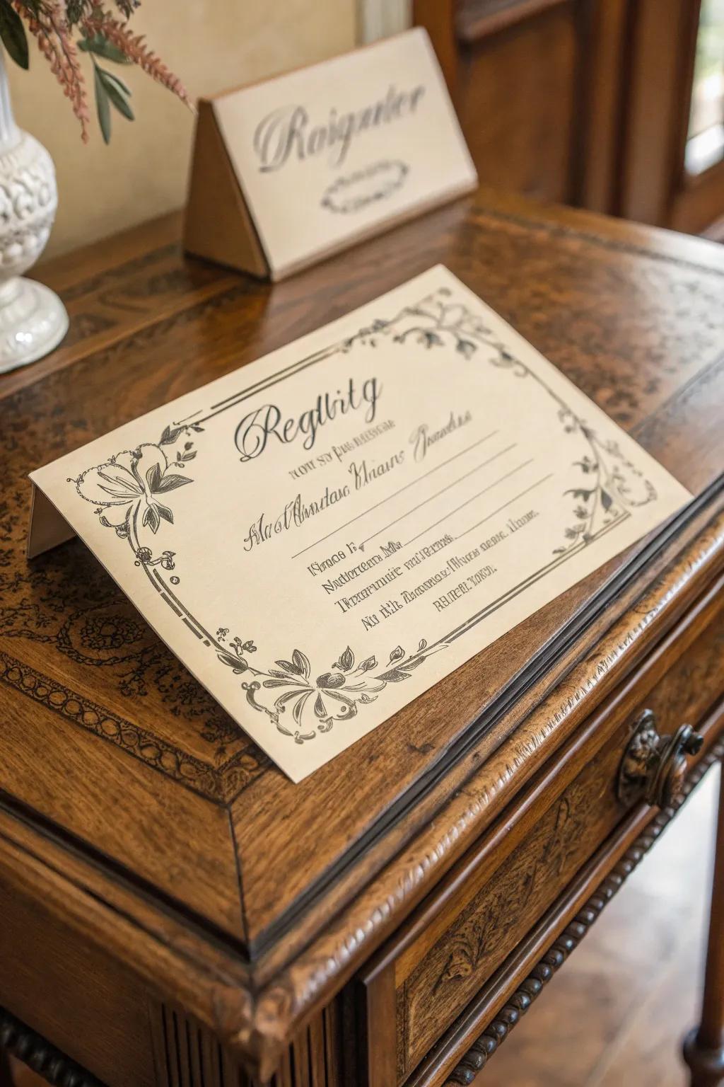 A registry card with a charming vintage look.