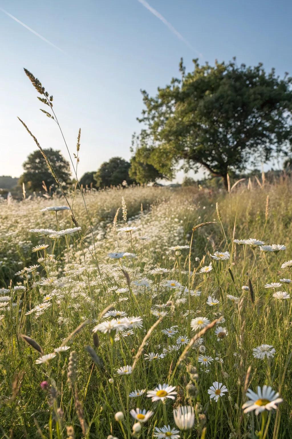 A pale uncultivated garden contributes a natural and whimsical touch to the garden.
