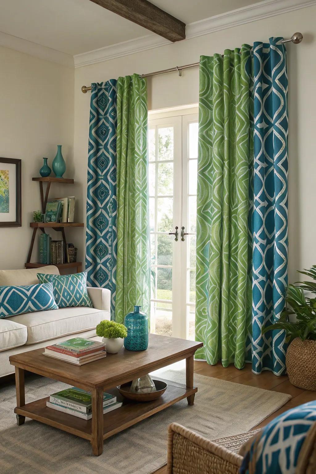 Decorated drapes inject style and solitude.
