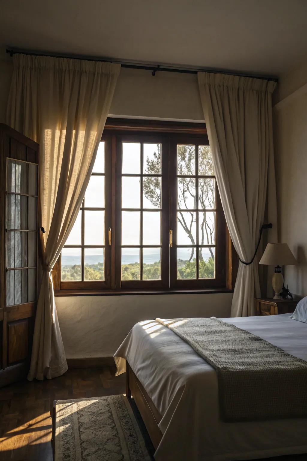 Blackout soft furnishings ensure privacy and darkness for a restful sleep.