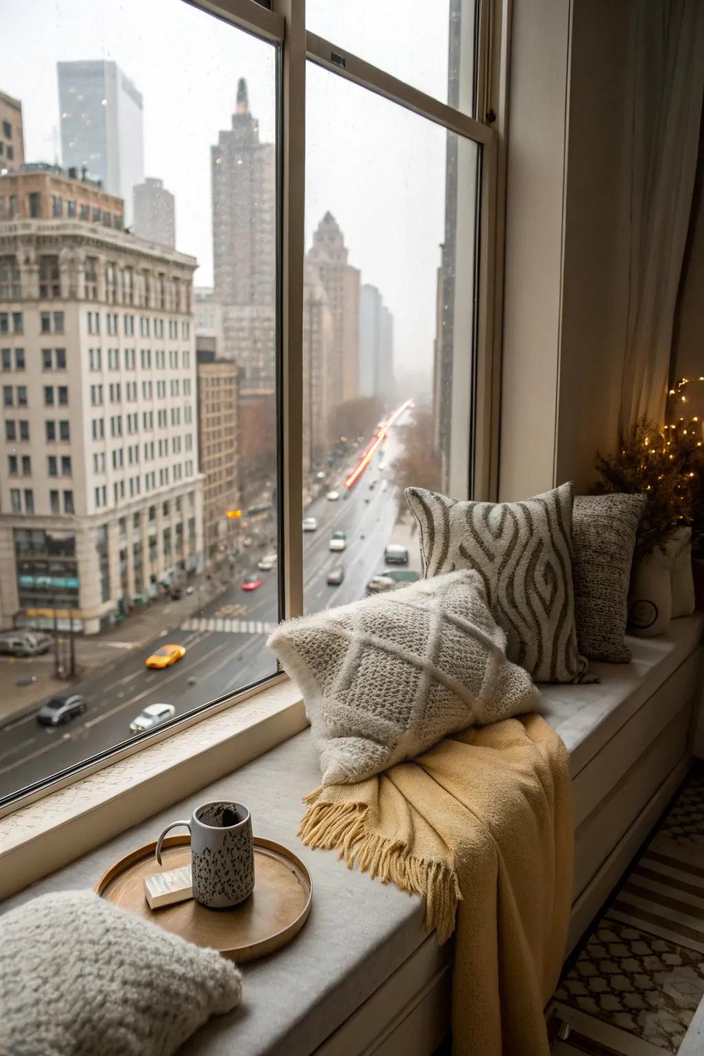 Cushions transform the windowsill into a snug perusing niche.