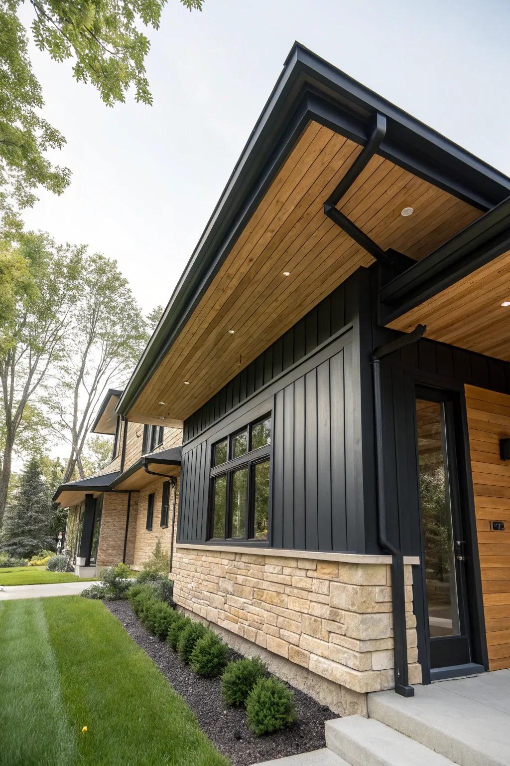 Contrasting woods enrich depth and interest to soffits.