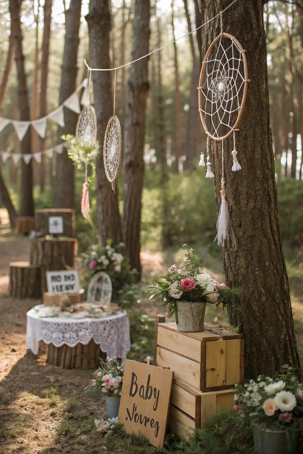Dreamcatchers add a whimsical and ethereal touch to the decorations.