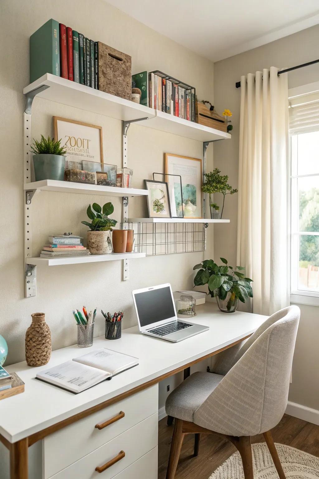 Get the most out of your wall space for a workspace that’s both tidy and efficient.