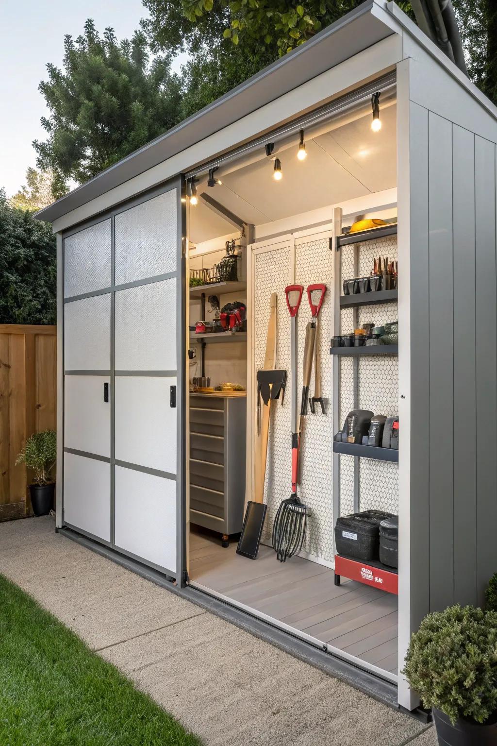 Sleek and modern storage with sliding screens.