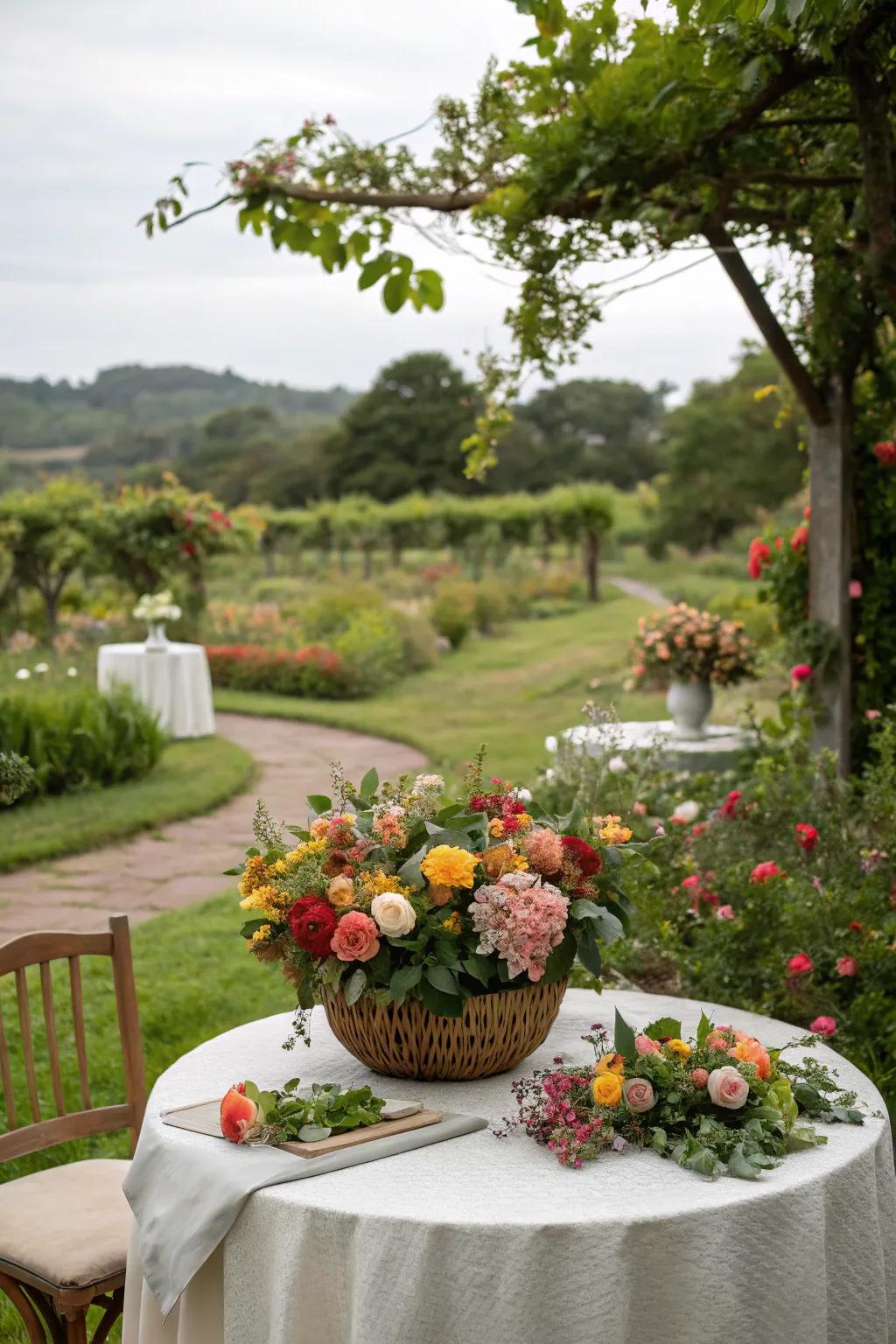 Seasonal blossoms give a garden party a sense of authenticity.