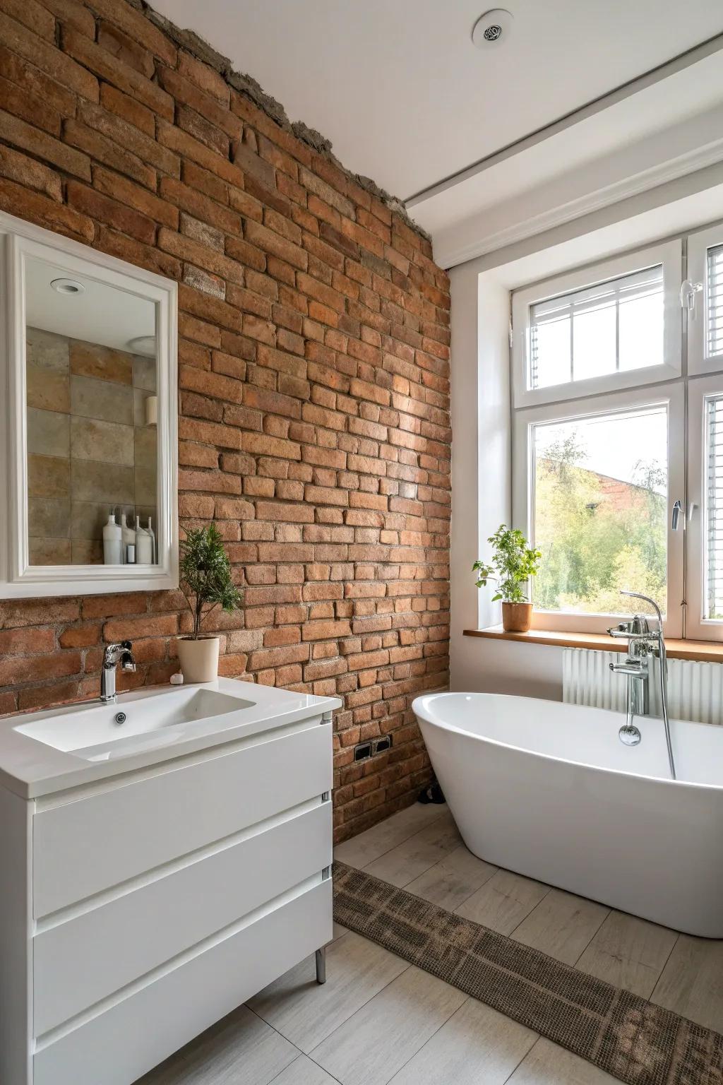 Quaint brick walls provide timeless warmth and texture.