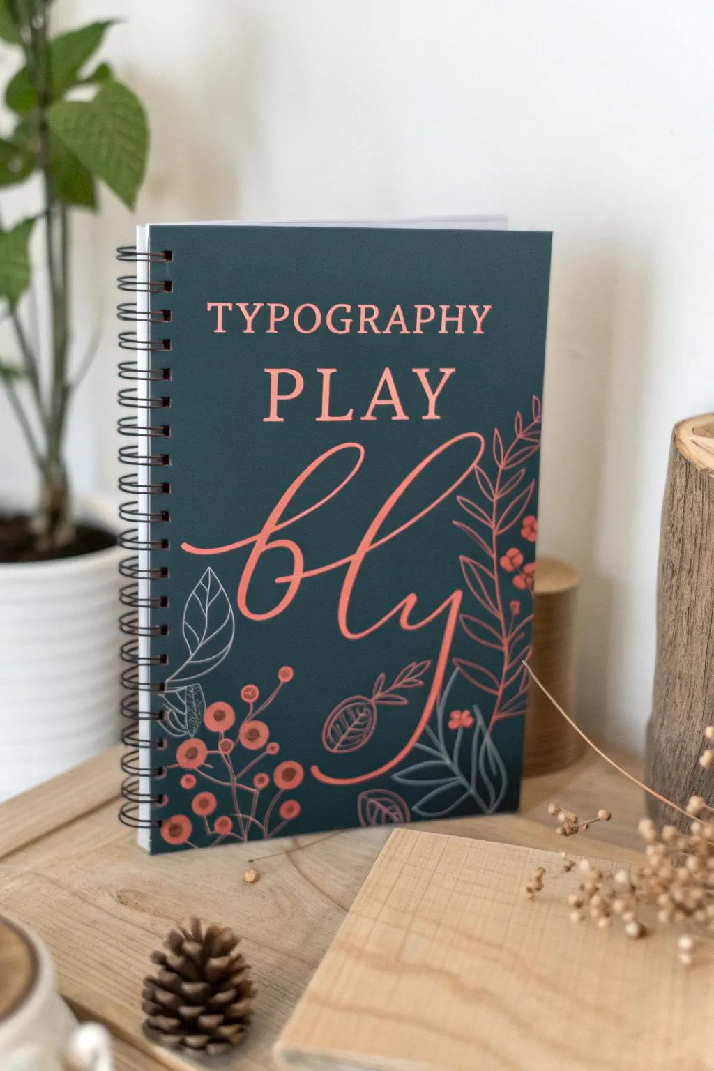 Unleash your artistic talents using a Text Arrangement notebook cover that combines bold and cursive fonts for a stunning minimalist aesthetic.