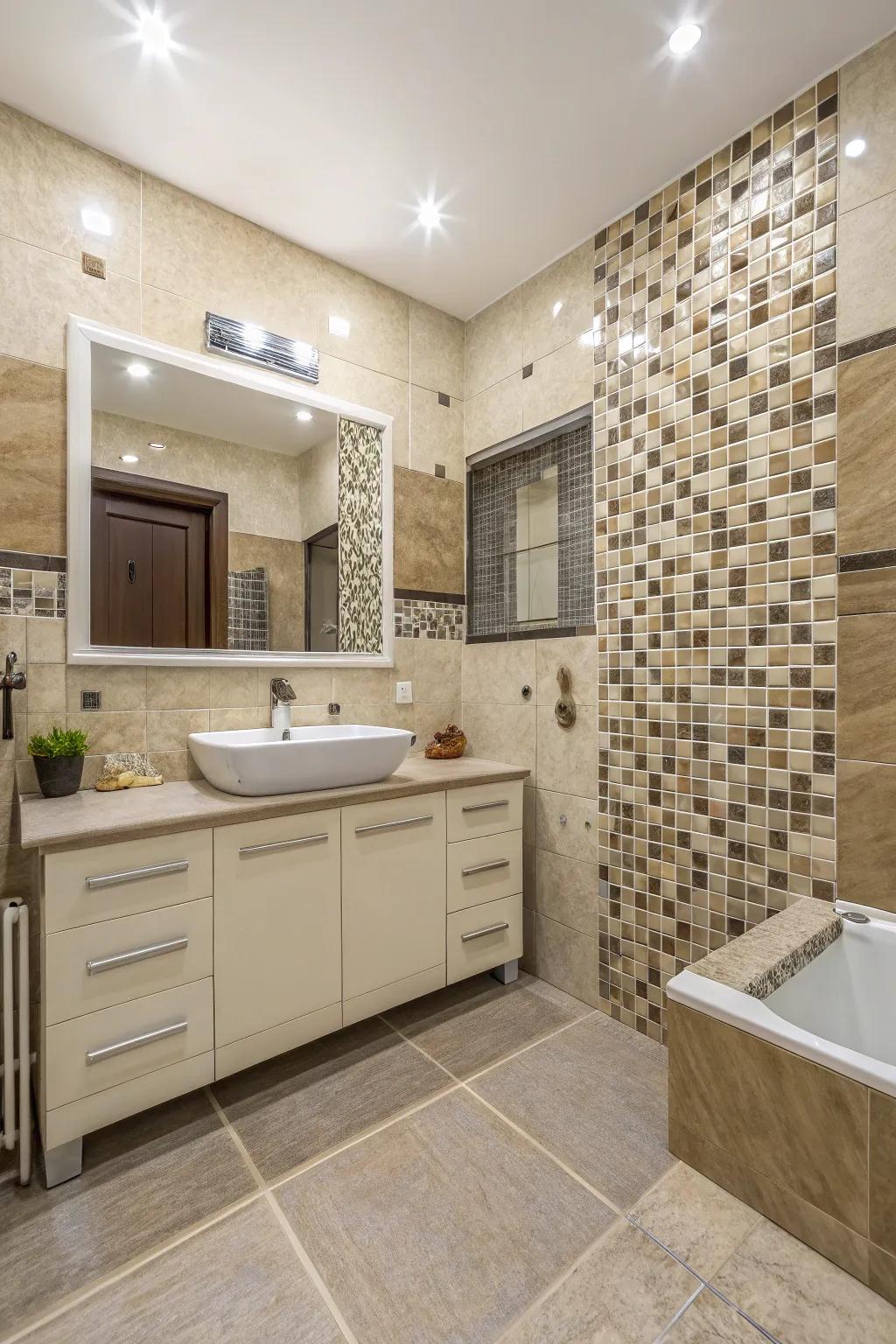 Diverse tile proportions establish a dynamic and intriguing aesthetic.
