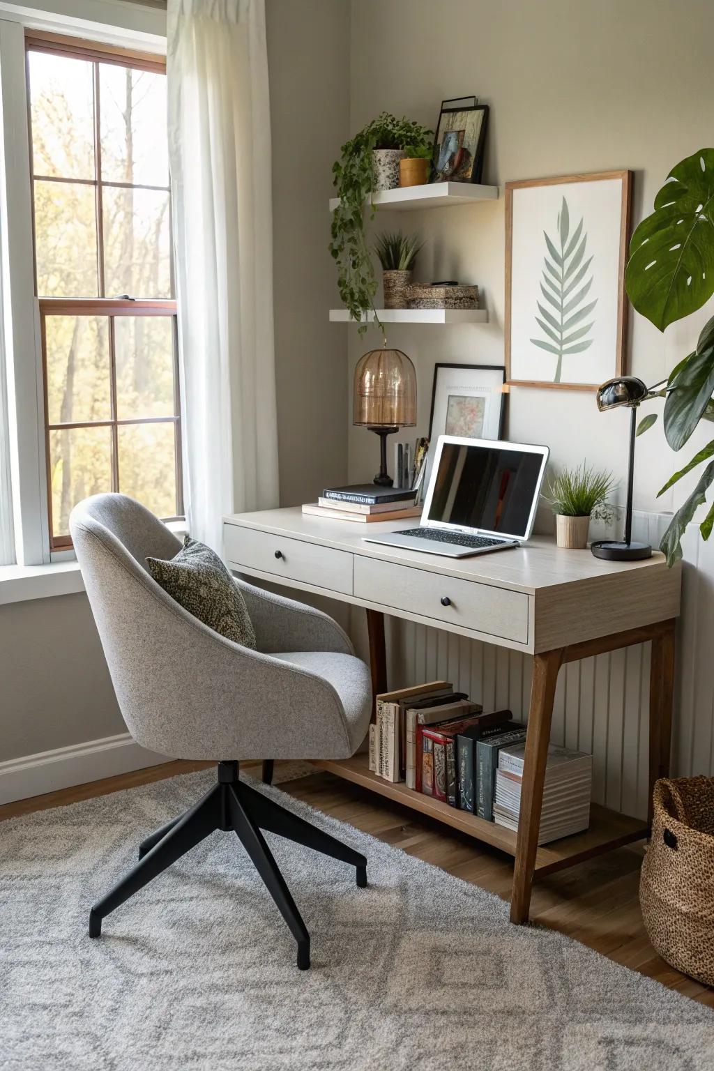 This stylish small office blends in seamlessly with the living area.