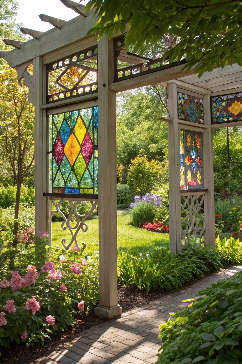 A dynamic arbor with excellent stained glass accents.