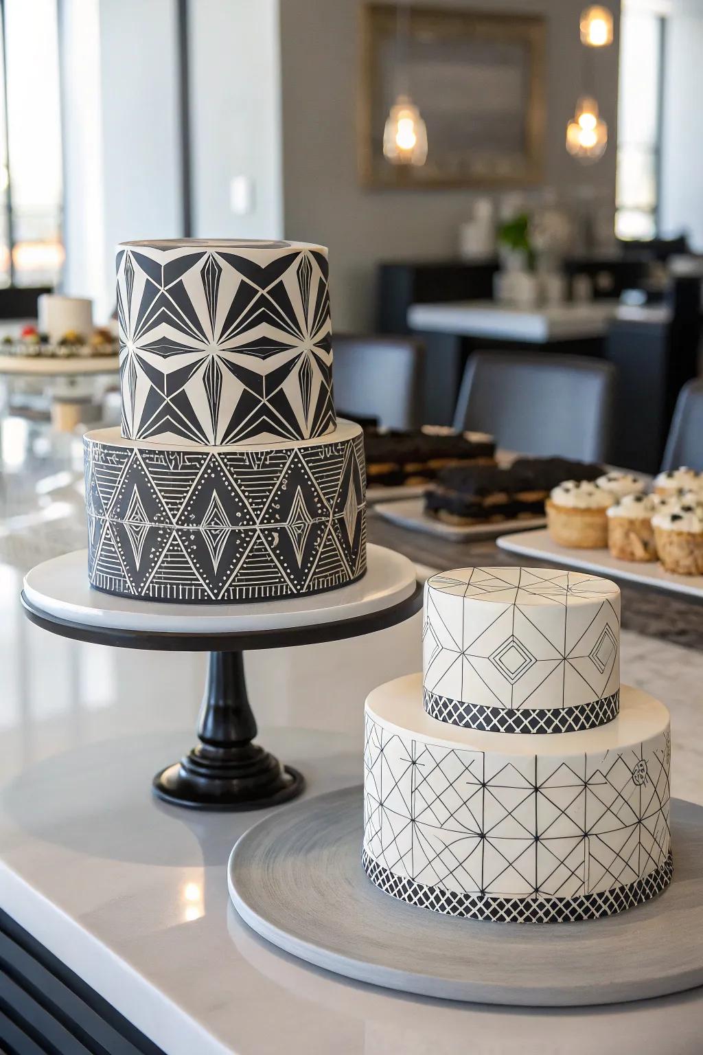 A dimensional pattern cake offers a captivating visual sensation.