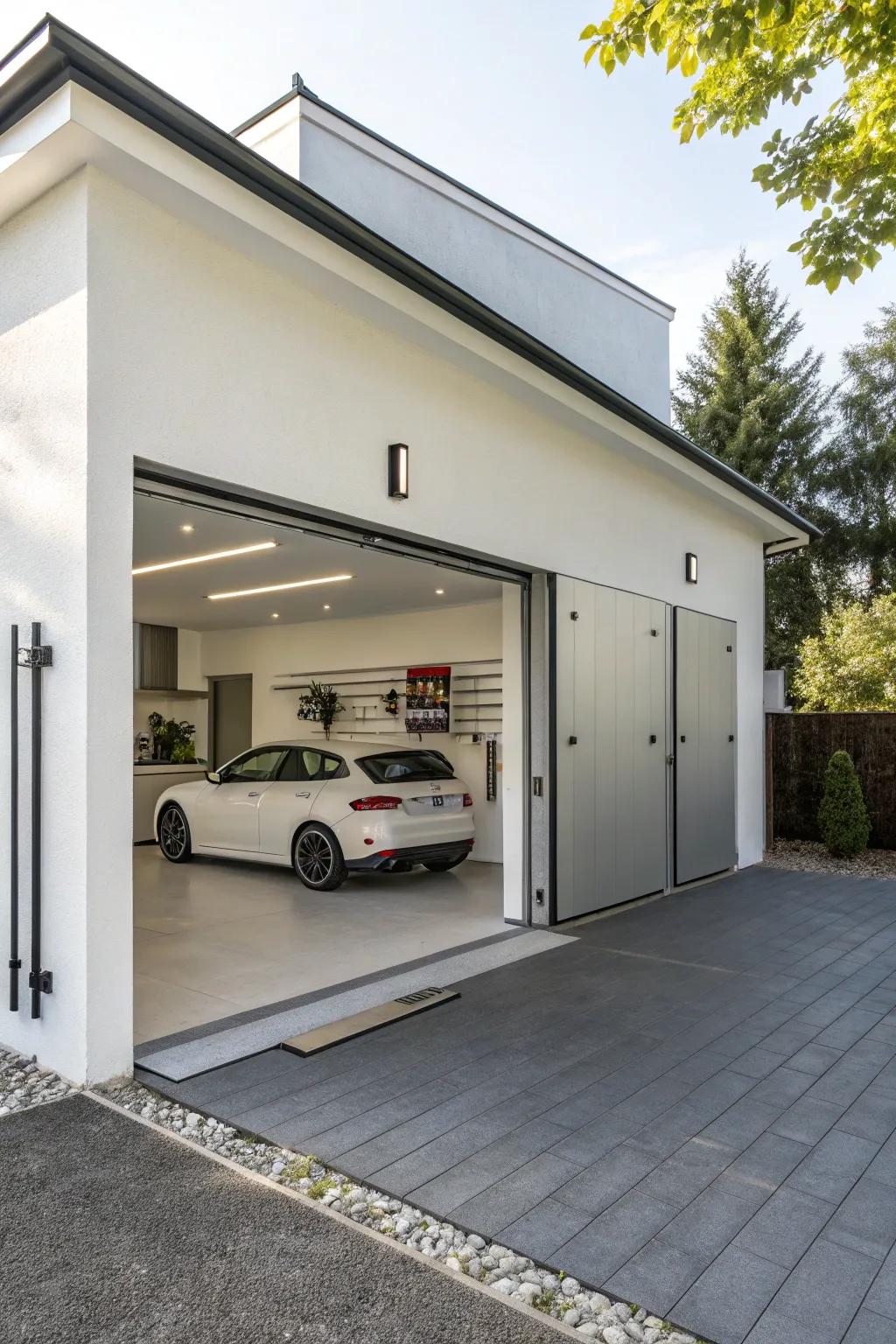 A contemporary minimalist garage blueprint presenting a streamlined and modern aesthetic.