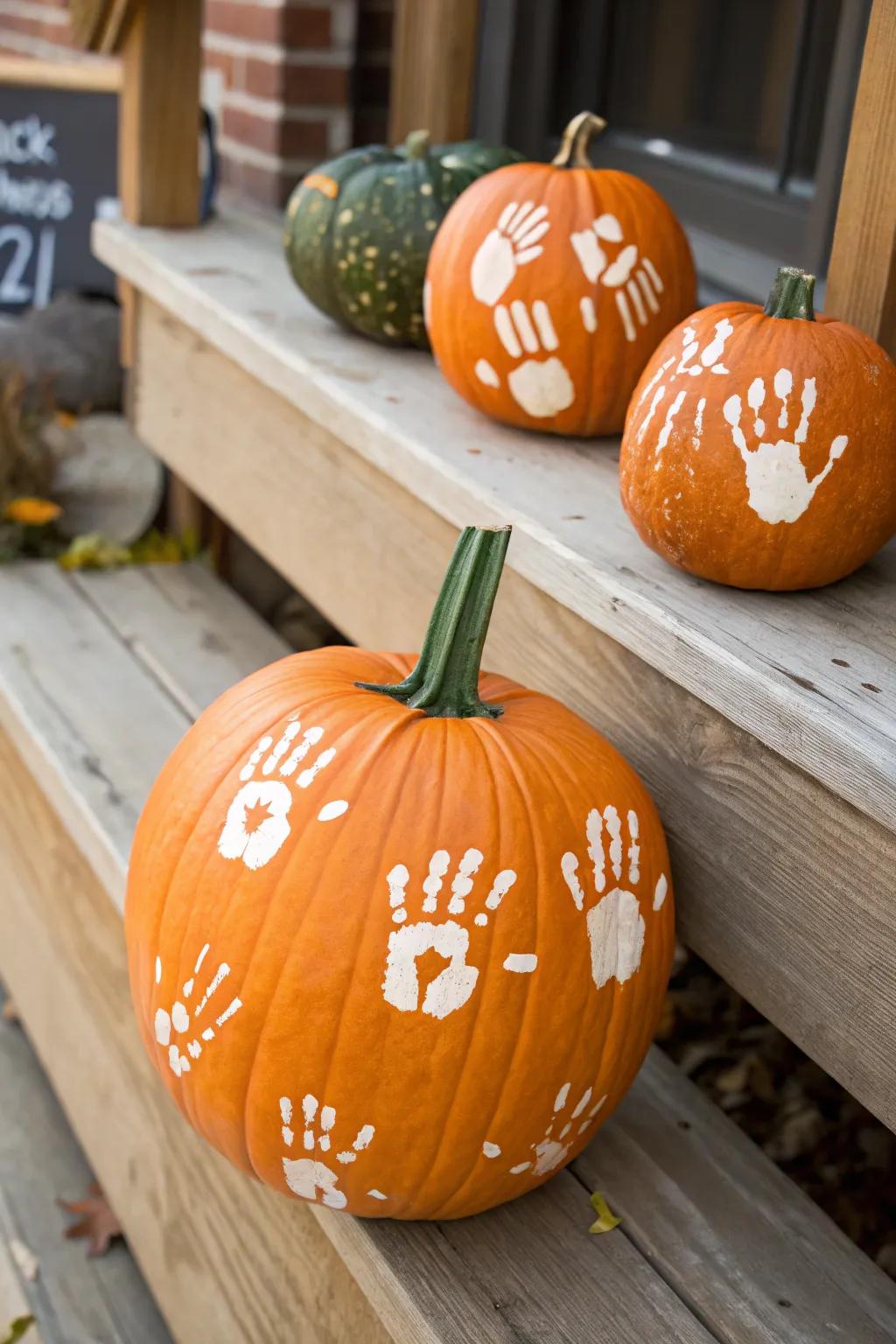 Handprint pumpkins make cherished keepsakes.