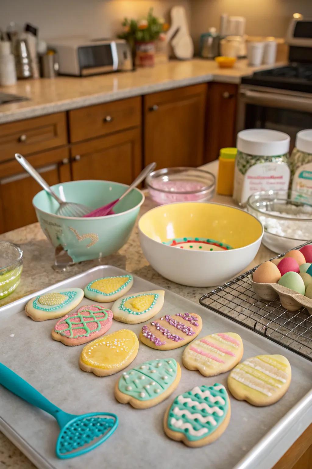 Confecting Easter cookies, a pleasurable and delectable holiday activity.