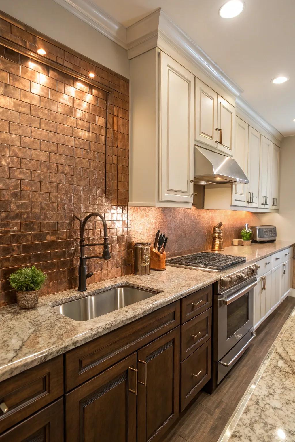 Bronze-shaded bricks bring warmth to mystic earth stone.