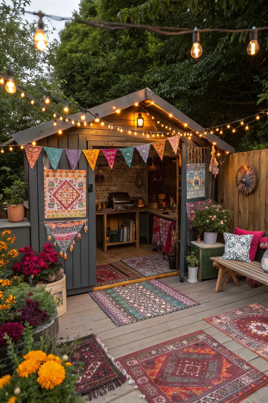 Bohemian appeal: a BBQ shed with diverse design.