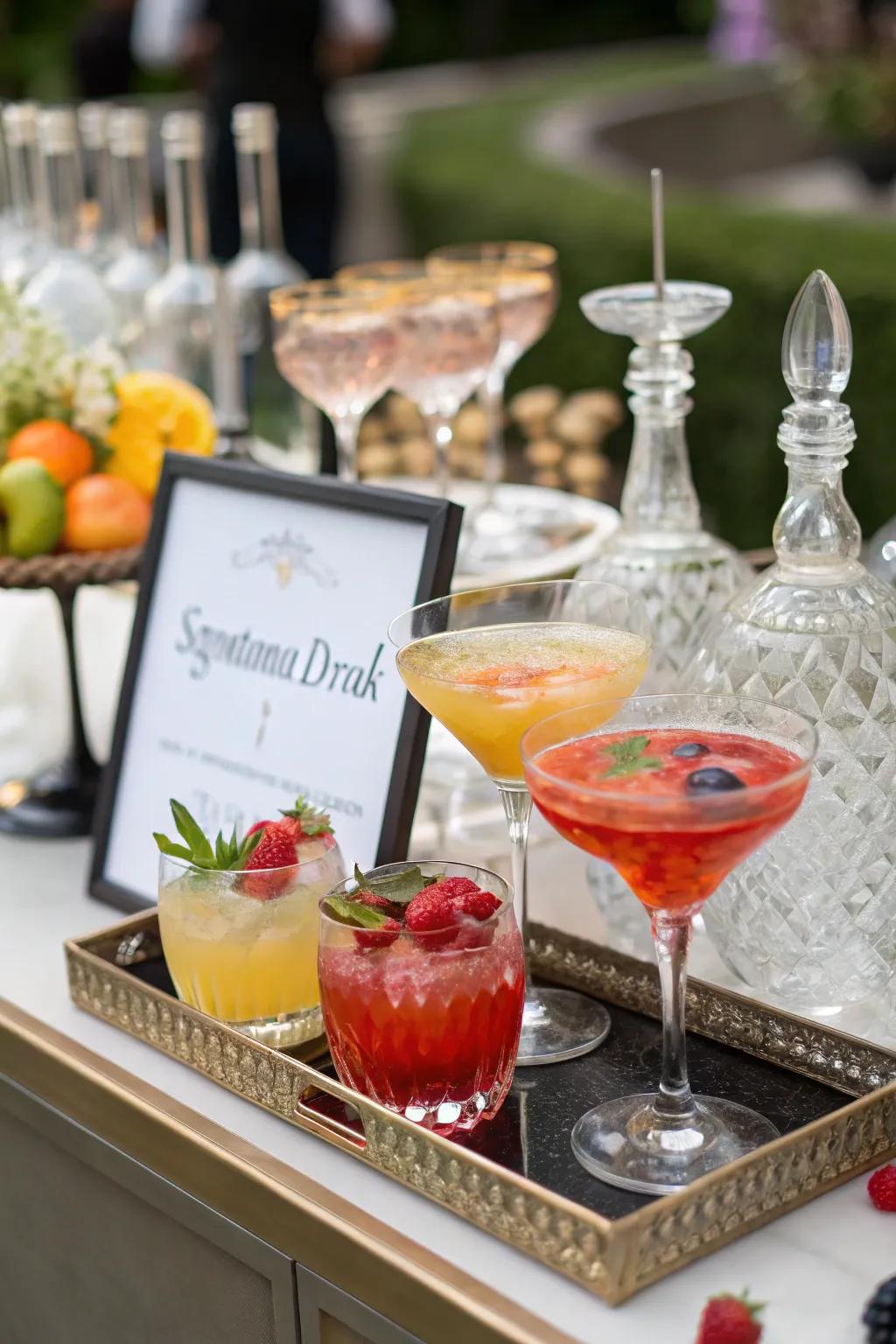A signature drink station adds a personal flair to the celebration.
