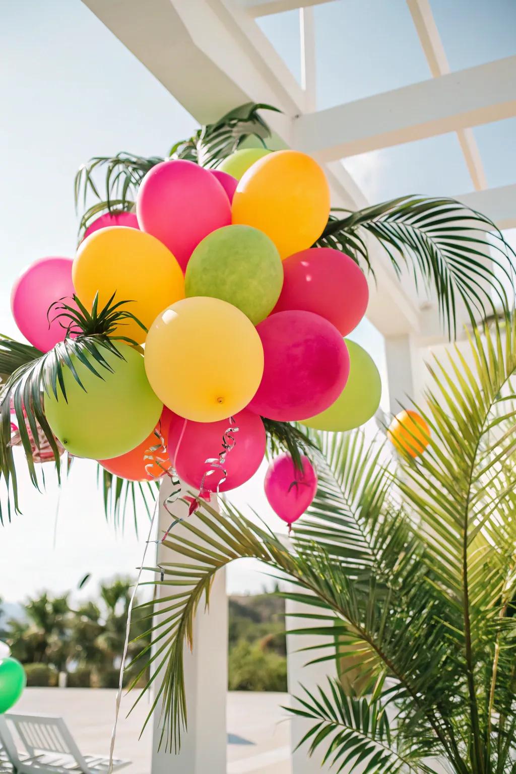 A tropical-themed balloon bouquet that brings a sunny paradise to any space.