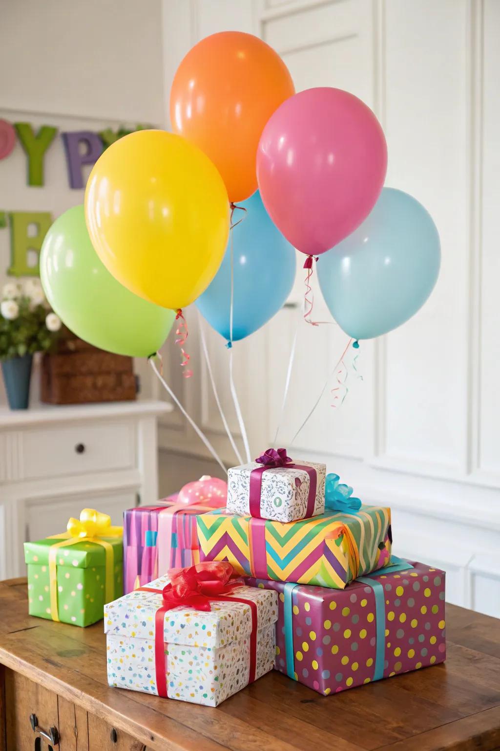 Balloon-wrapped gifts offer a delightful surprise for all occasions.