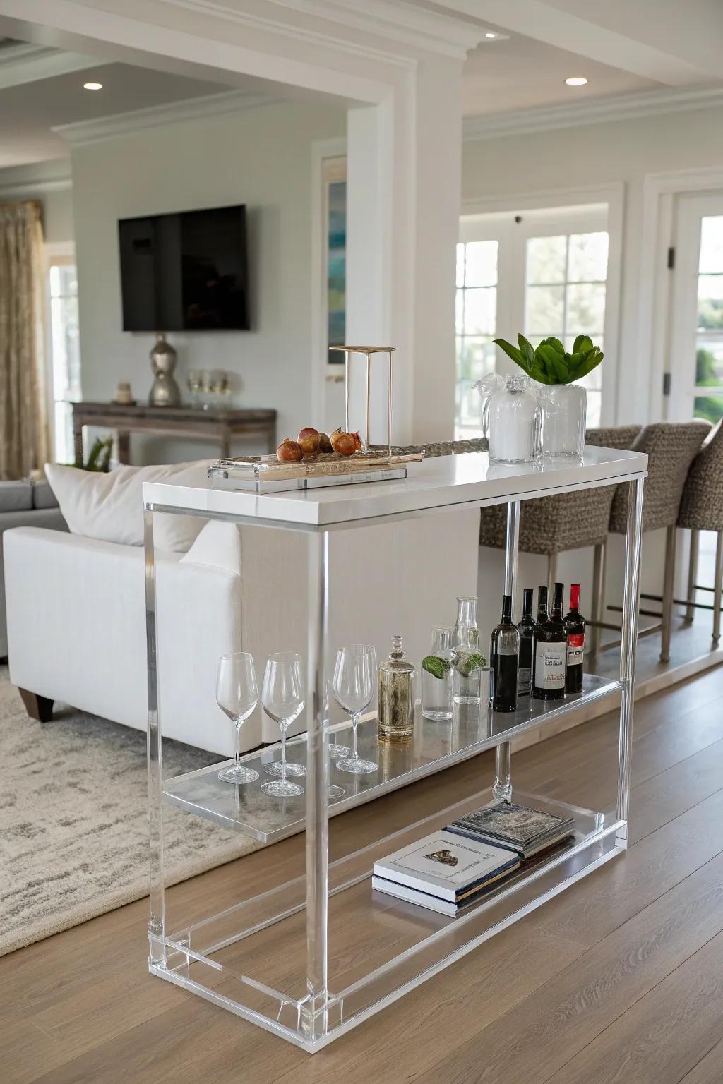 Floating bar table flaunting a modern, weightless layout.