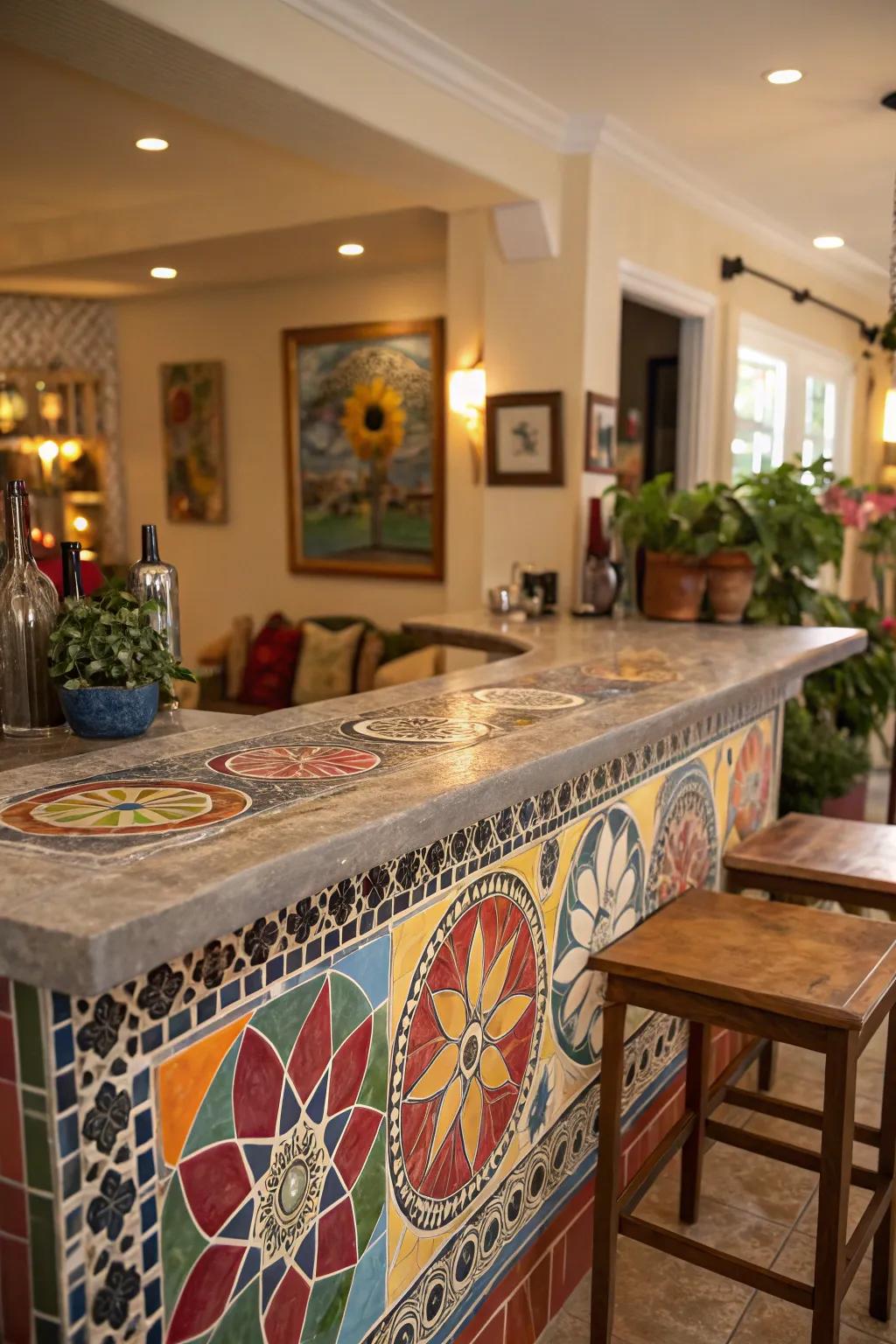 Tilework offers vibrant pattern play.