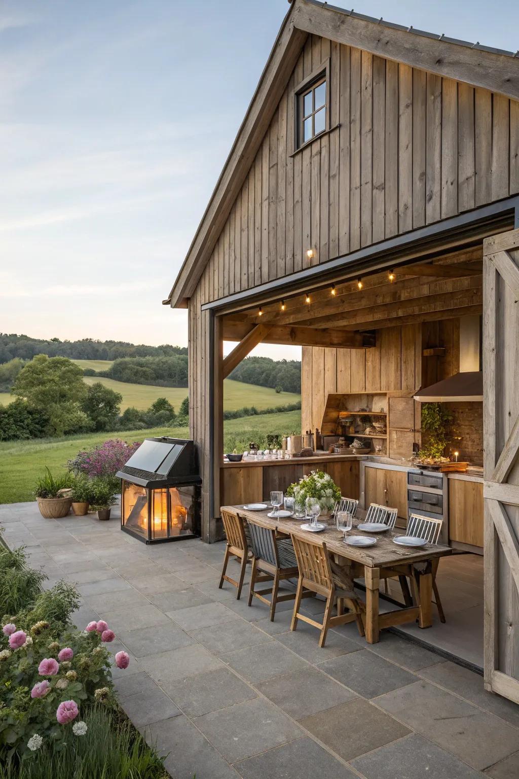 An outdoor cooking area impeccable for entertaining and relishing the outdoor surroundings.