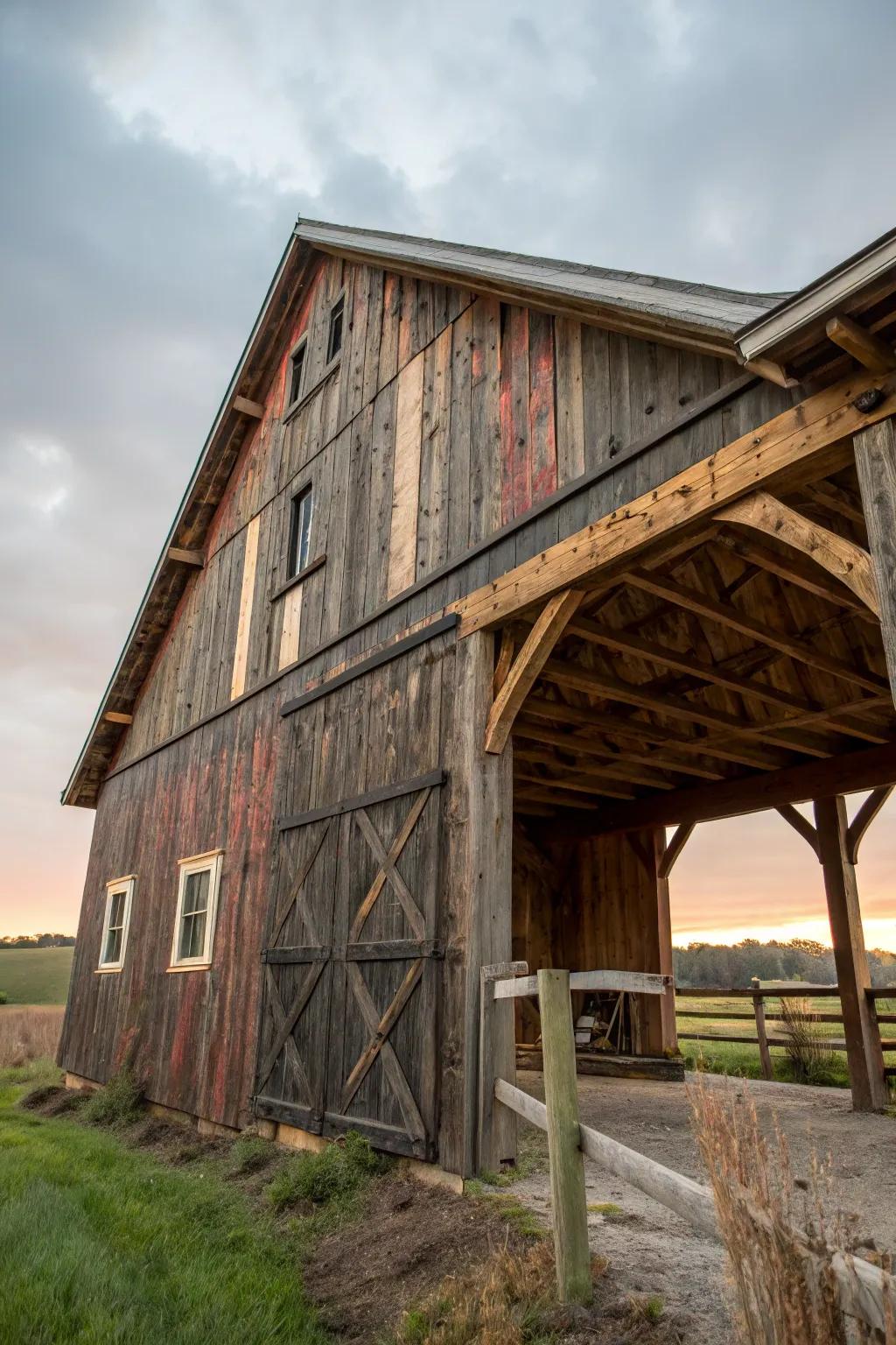 An overhang crafted from character-rich recycled lumber.