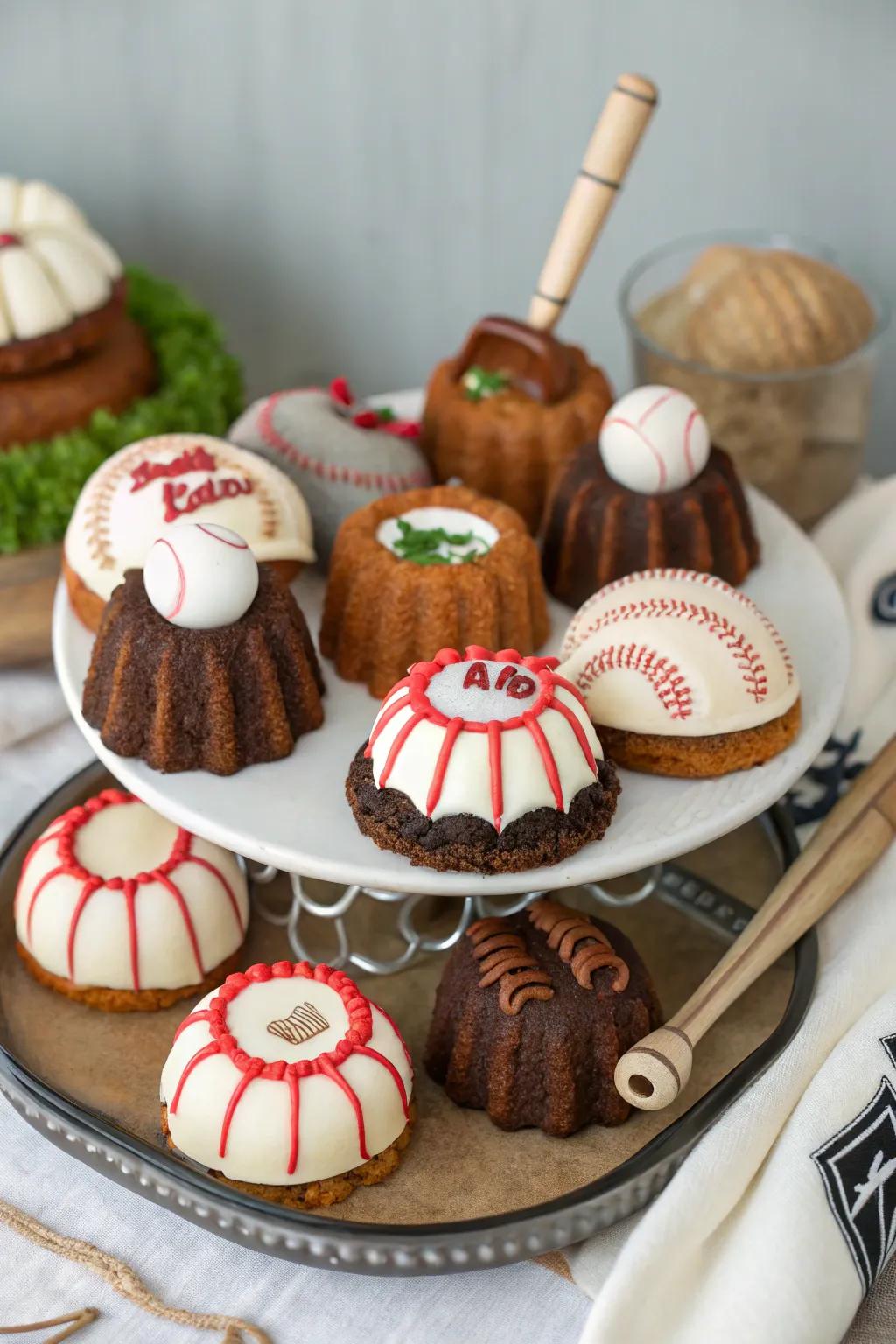 Mini baseball ring cakes that make for a charming treat.