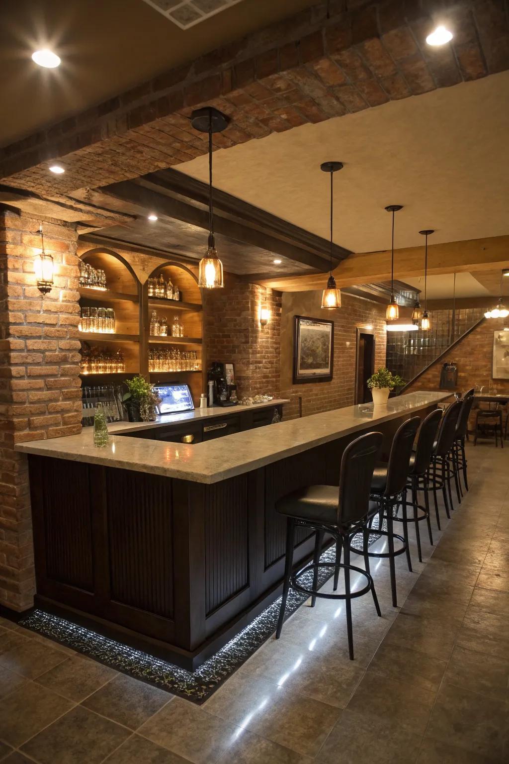 A basement bar is a hub for social gatherings.