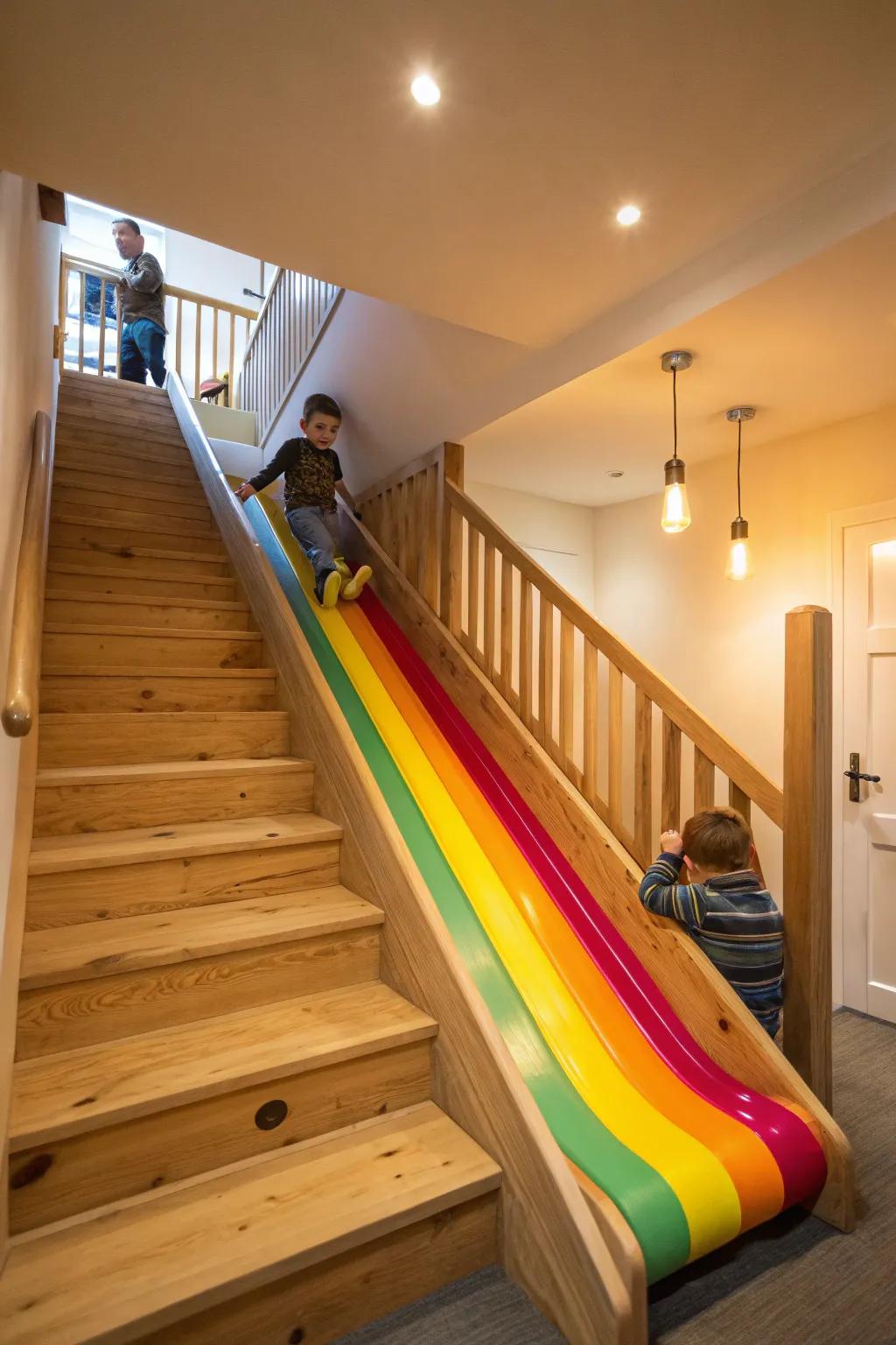 Add a fun slide next to your stairs for a fun twist.