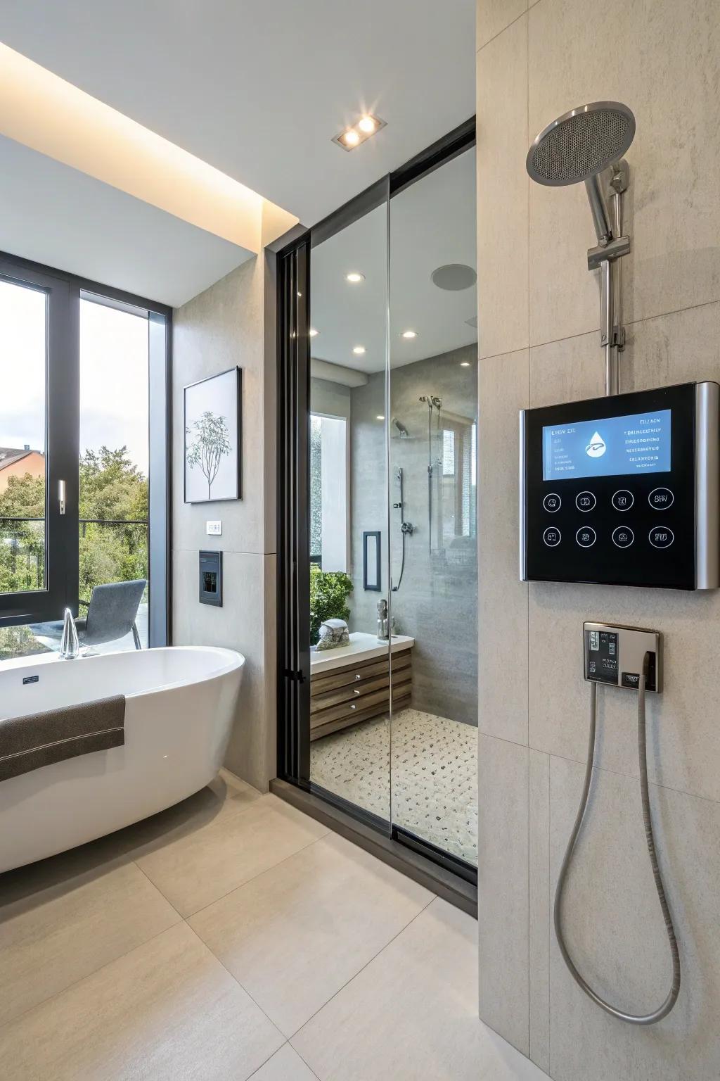 A lavatory arrangement that welcomes the future with integrated smart technology.