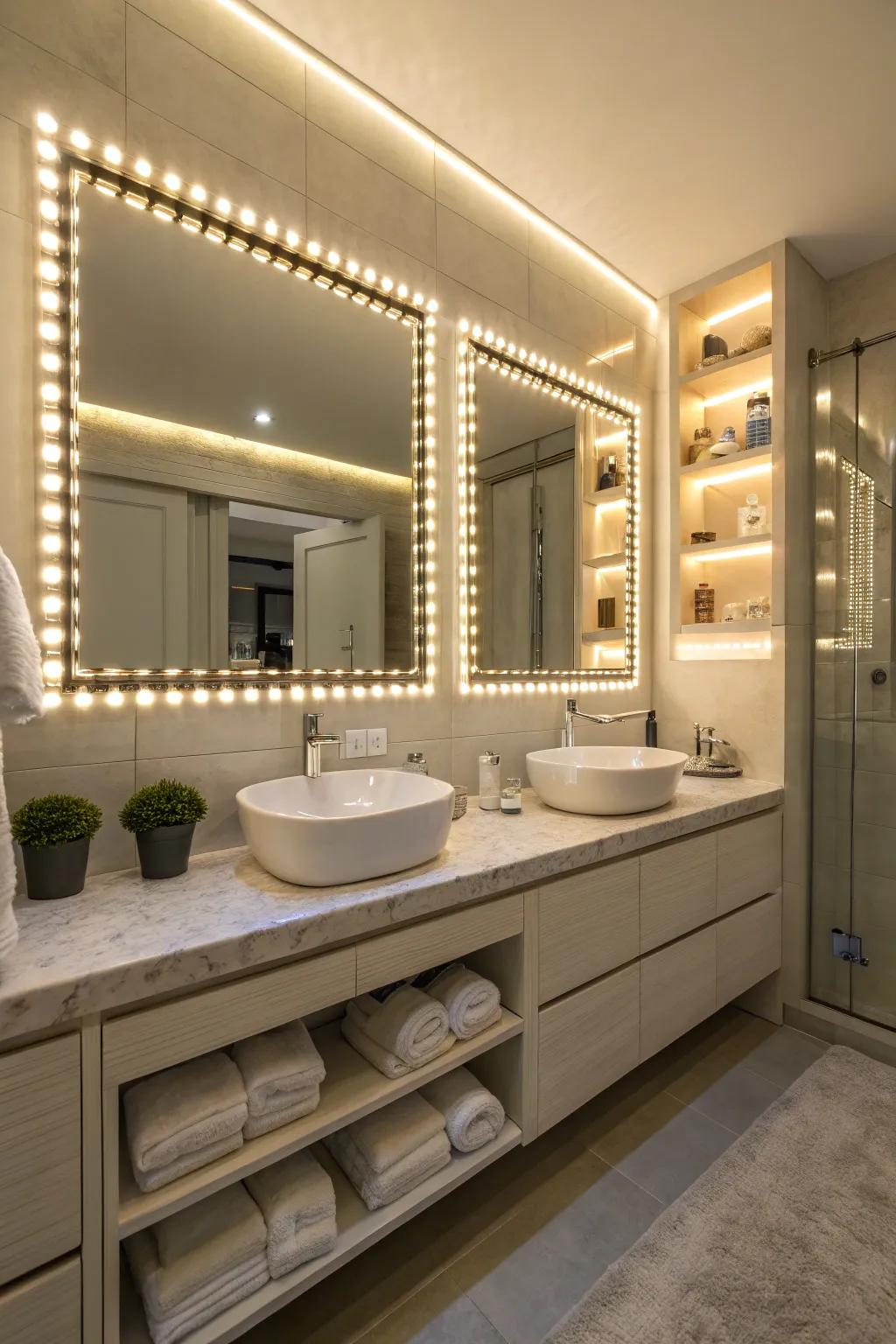 Ribbon lights emit a subtle, soothing glow.
