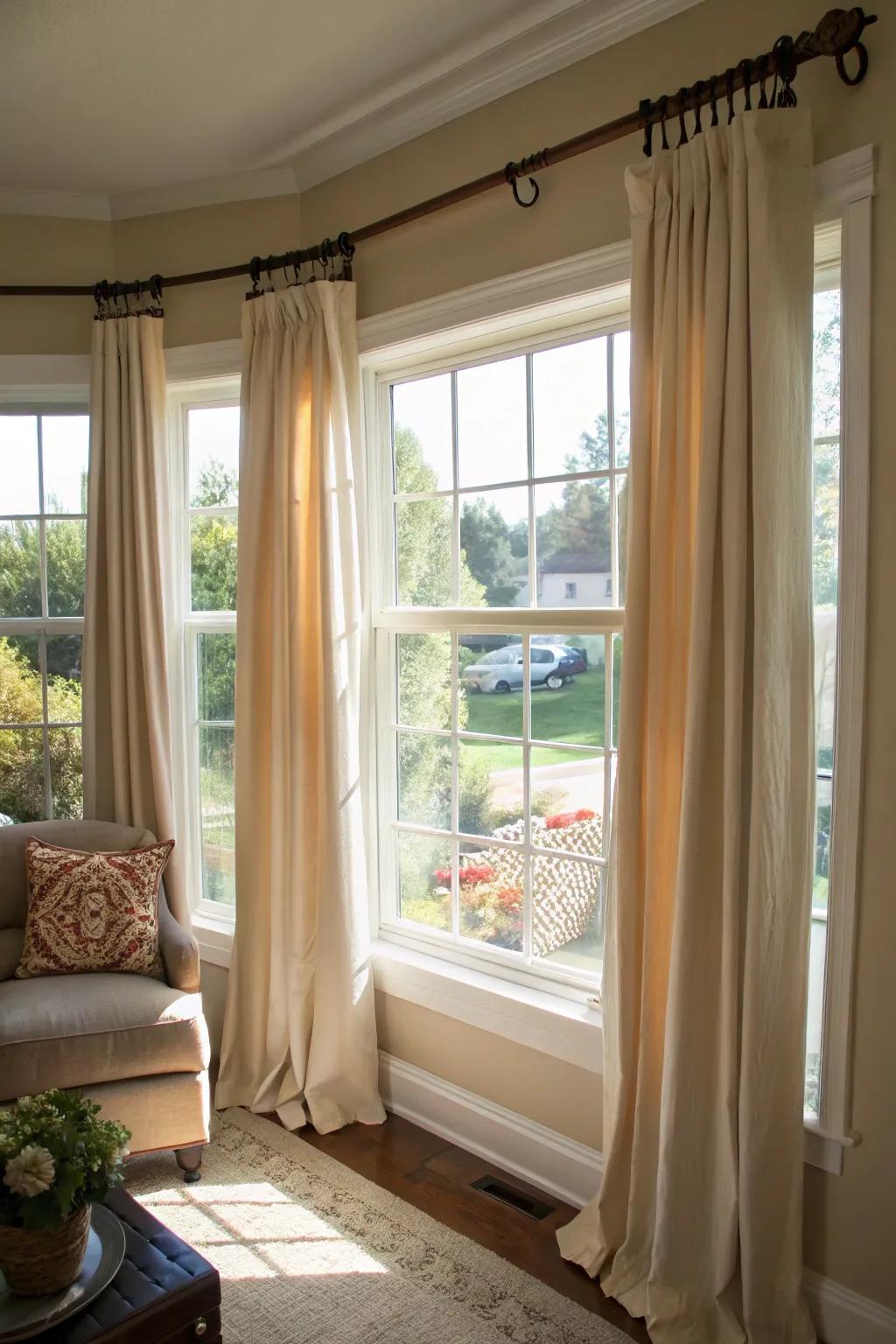 Bespoke drape poles offer a customized and creative resolution for bay windows.