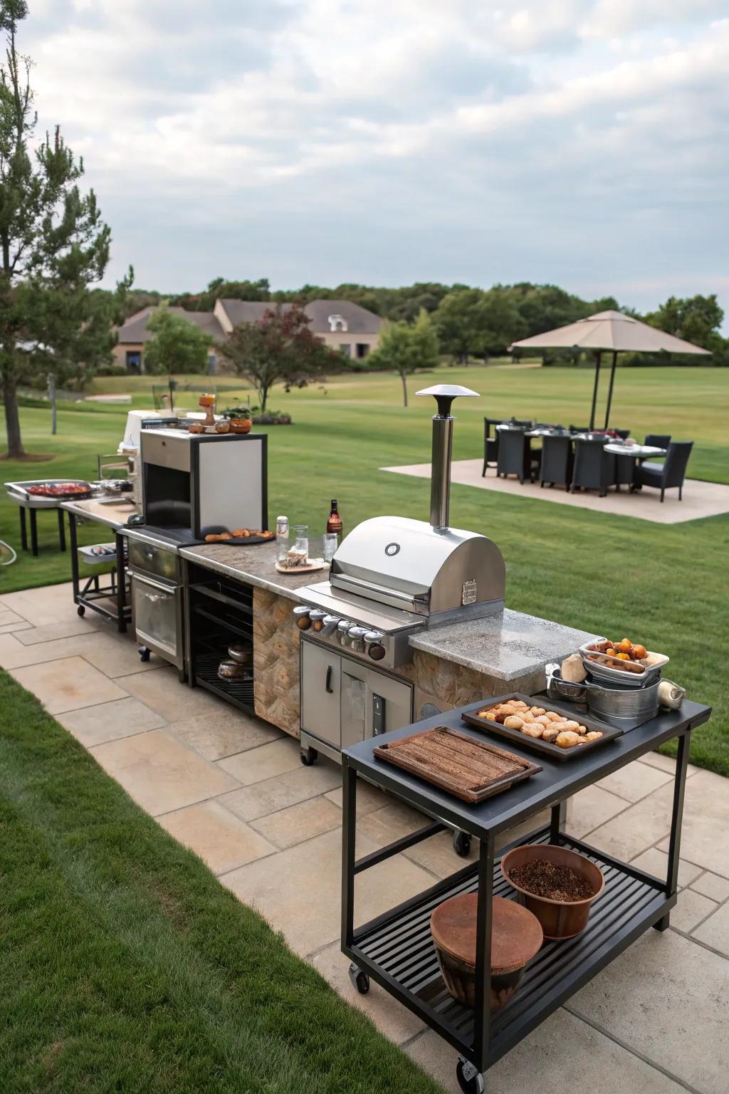 Multi-tier grilling for adaptable outdoor meal preparation.