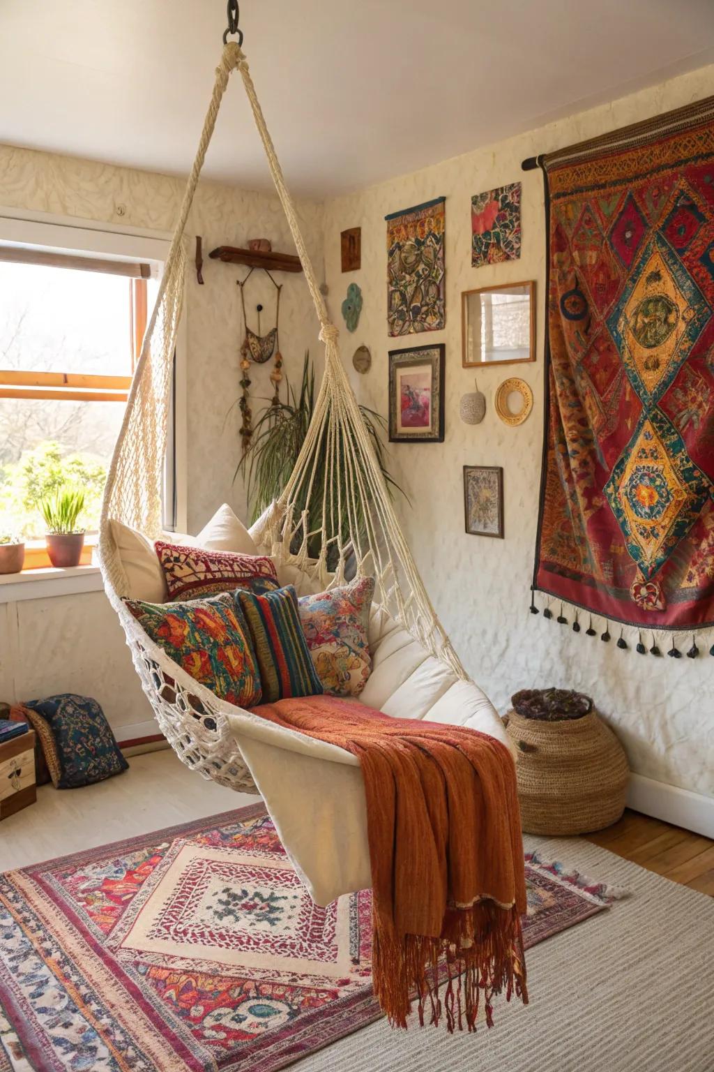 Dangle chairs add a bohemian and relaxed vibe to your space.