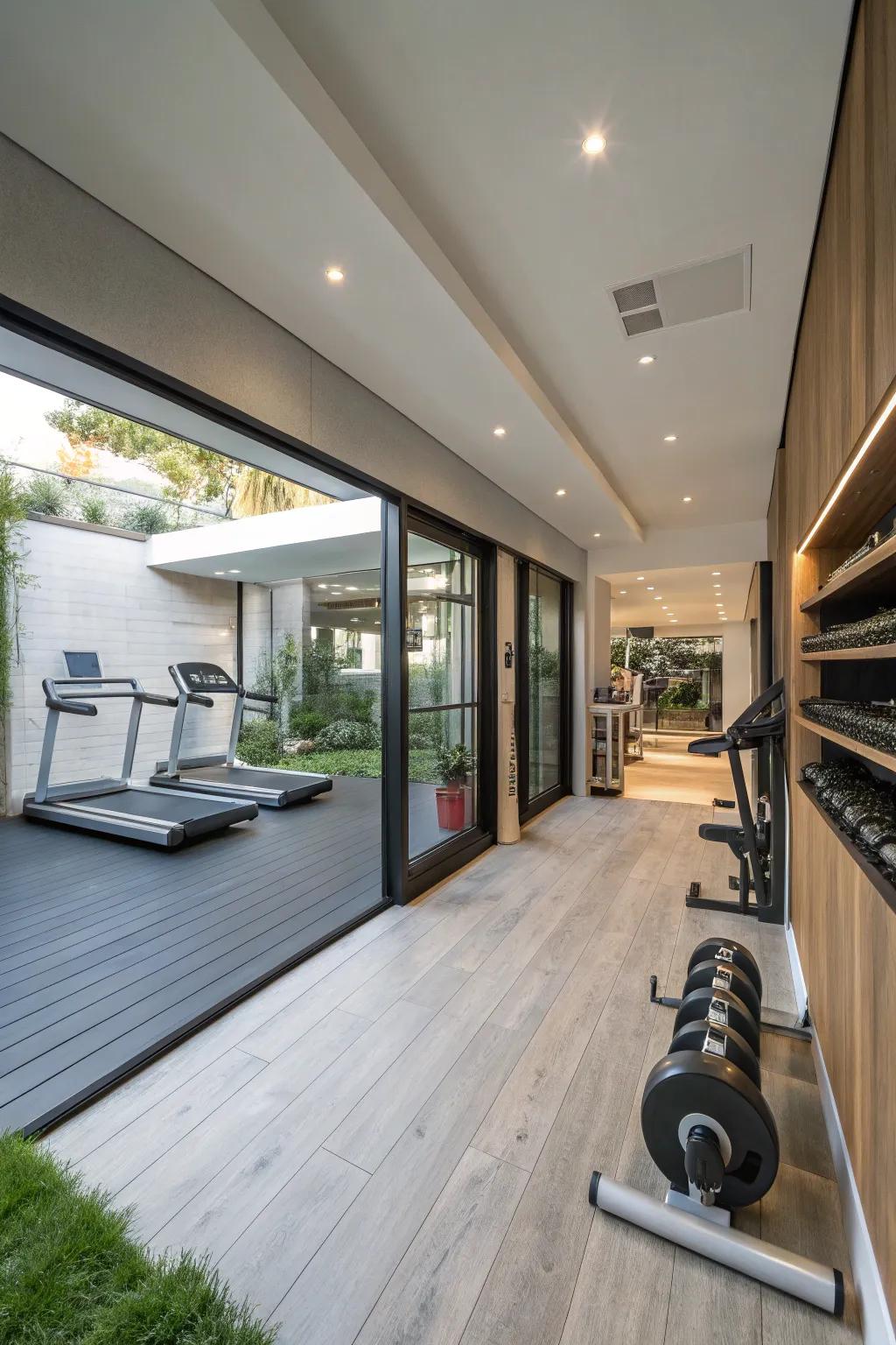 Waterproof laminate ensures a clean and durable gym atmosphere.