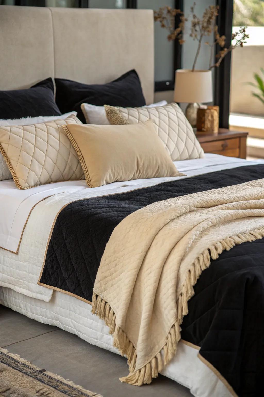 Harmonizing boldness through cozy neutrals.