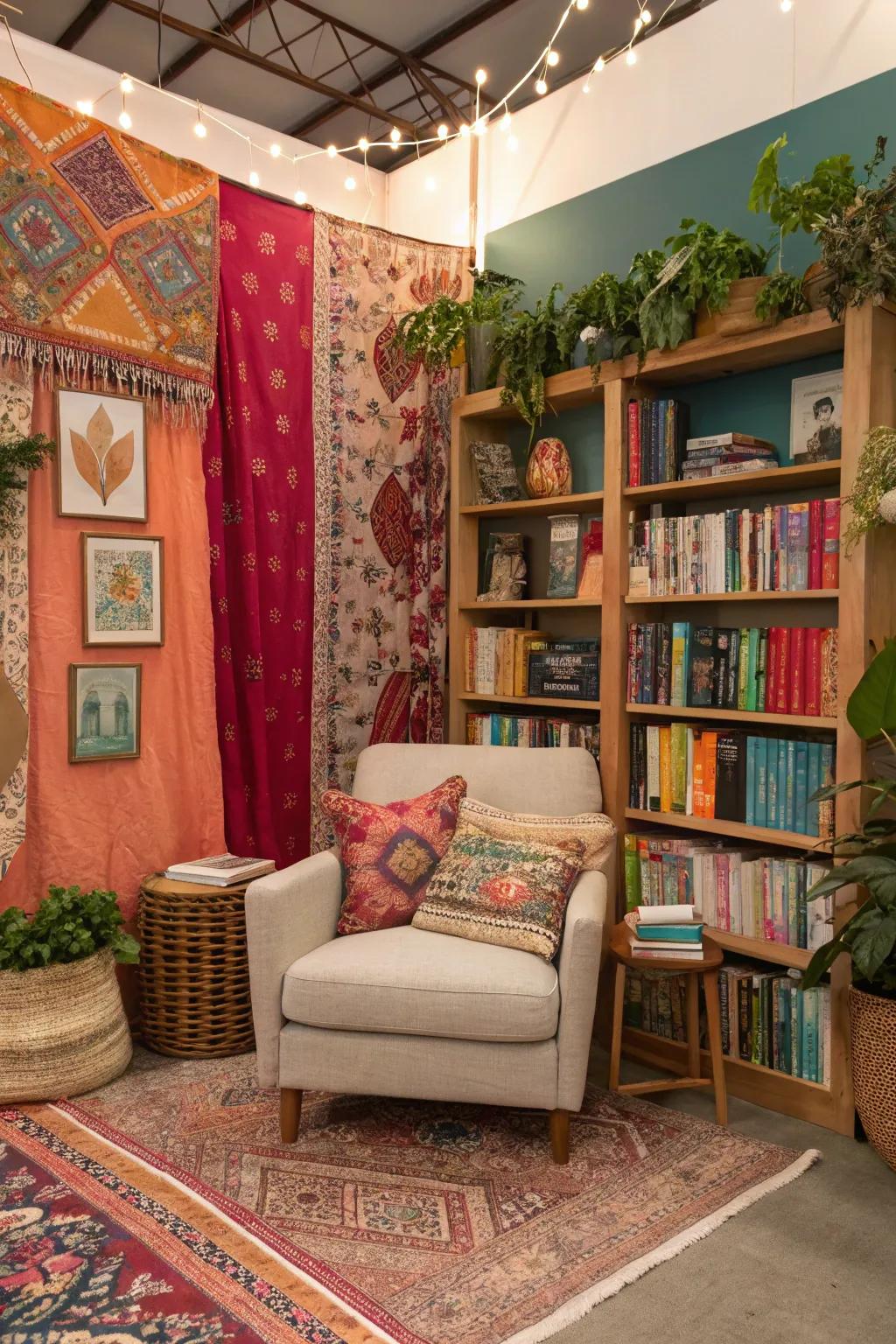A bohemian corner that commemorates vibrant colors and varied styles.