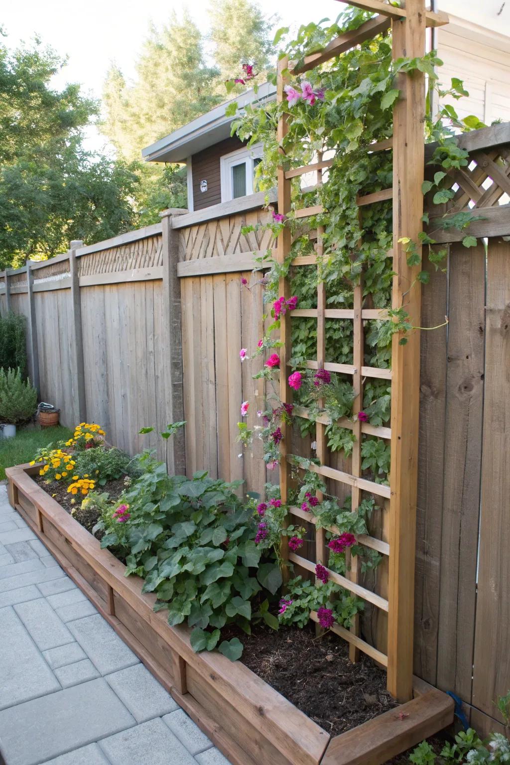A base climbing frame supports greenery wonderfully.