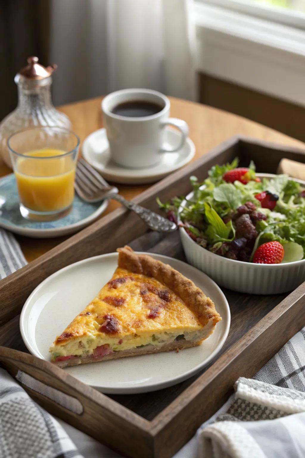 Quiche Lorraine provides a refined and savory breakfast option.