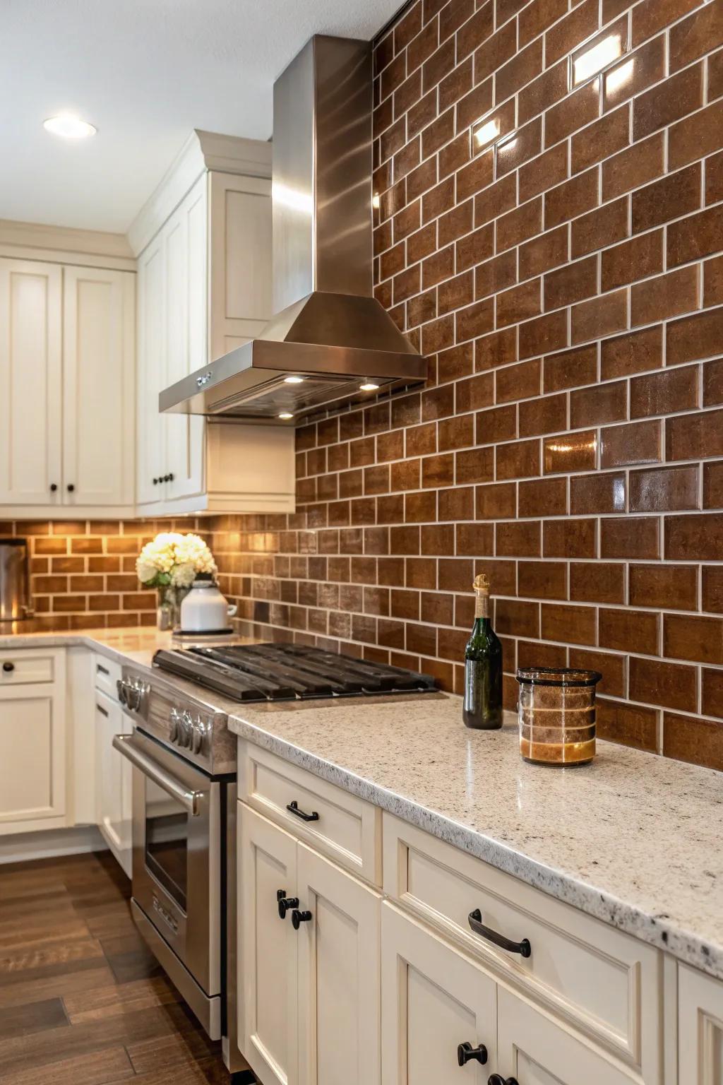A brown safeguard injects texture and depth into the kitchen.
