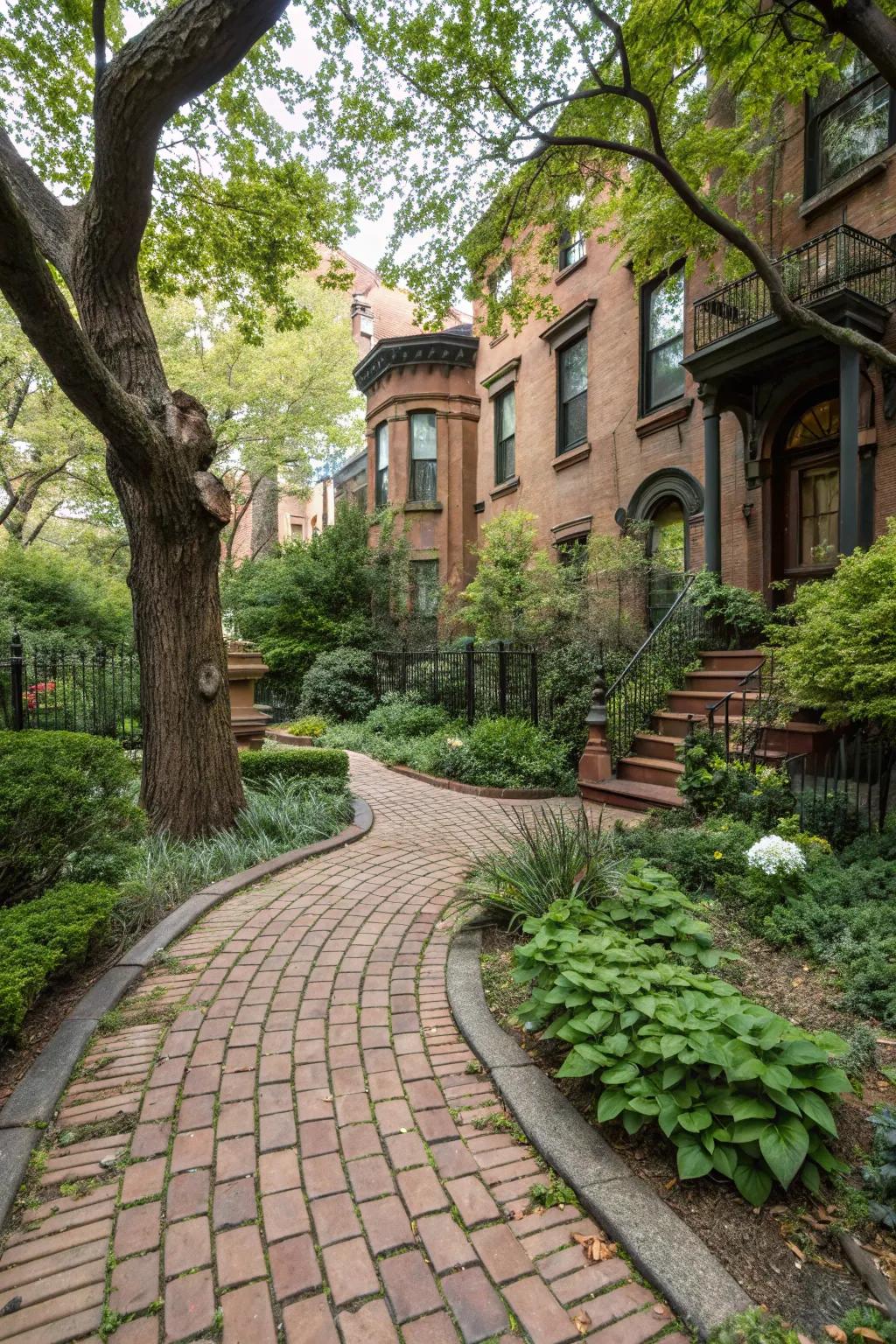 A stone pathway adds a classic touch to the city backyard.