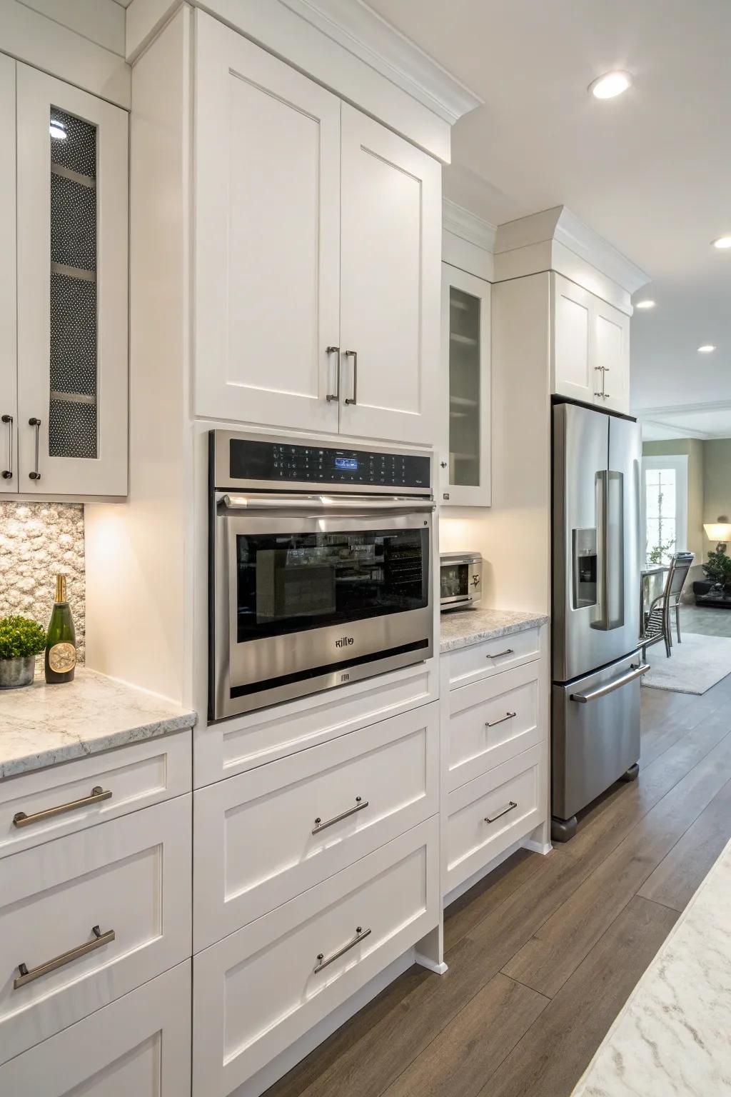 Stylish kitchen showing off a built-in niche for the microwave.