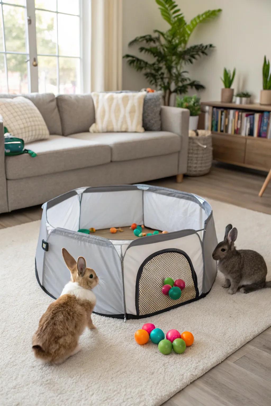 A portable play area for a dynamic and engaging bunny experience.